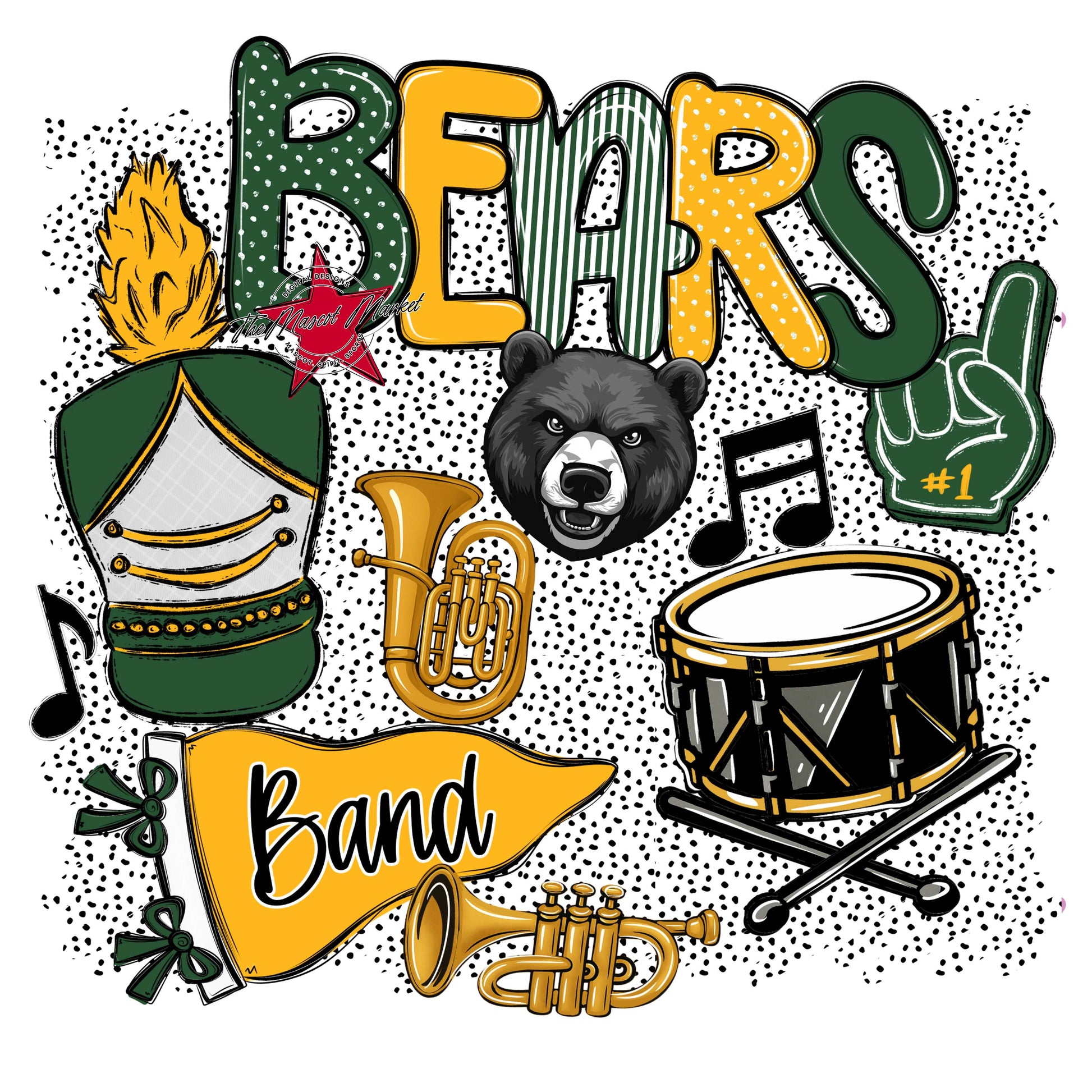 Bears Band Spirit-Green & Yellow