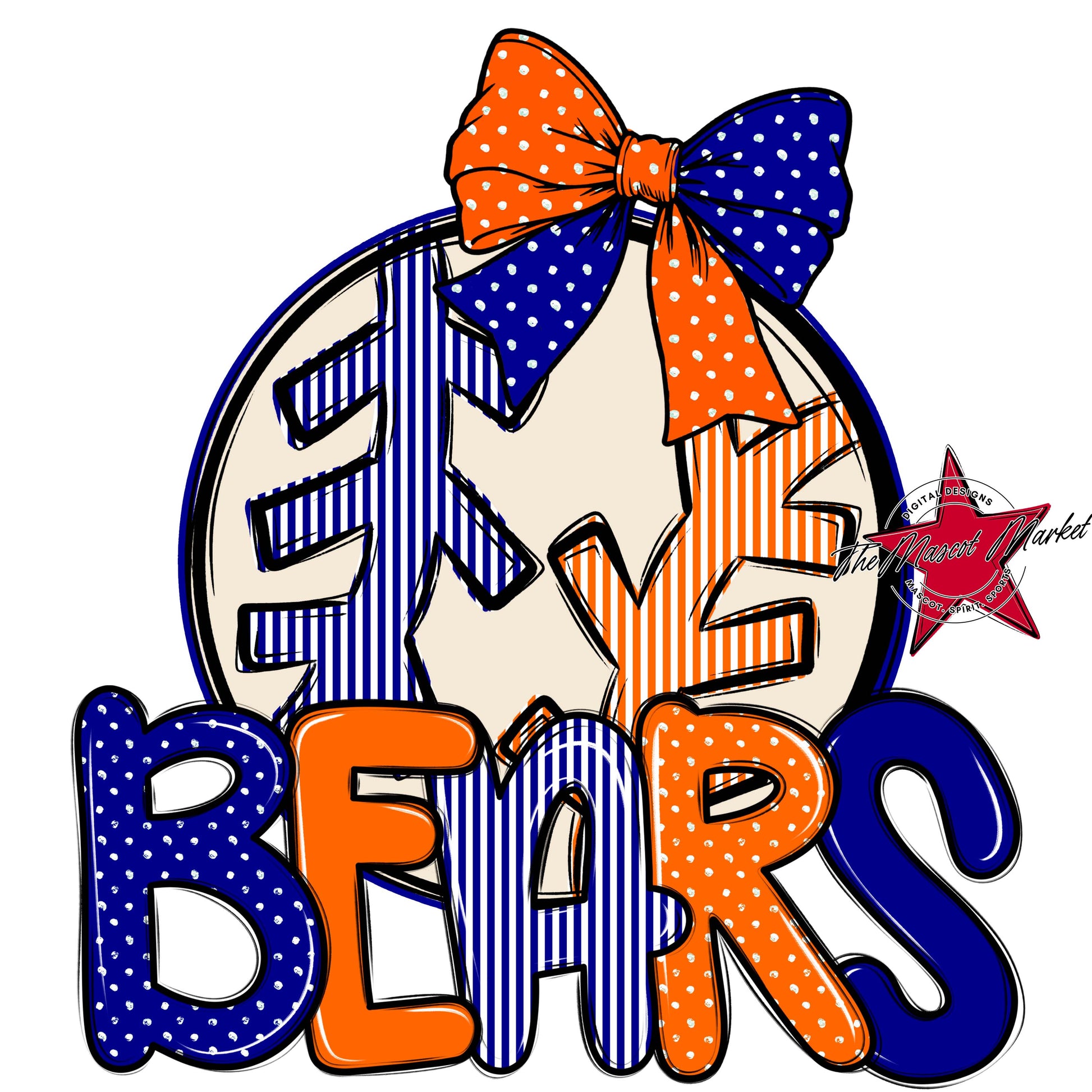Bears Baseball-Softball Spirit Design-Blue & Orange