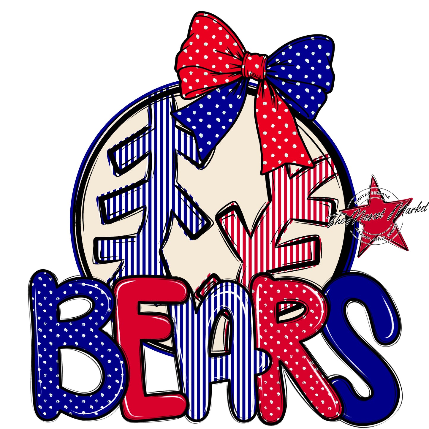 Bears Baseball-Softball Spirit Design-Blue & Red