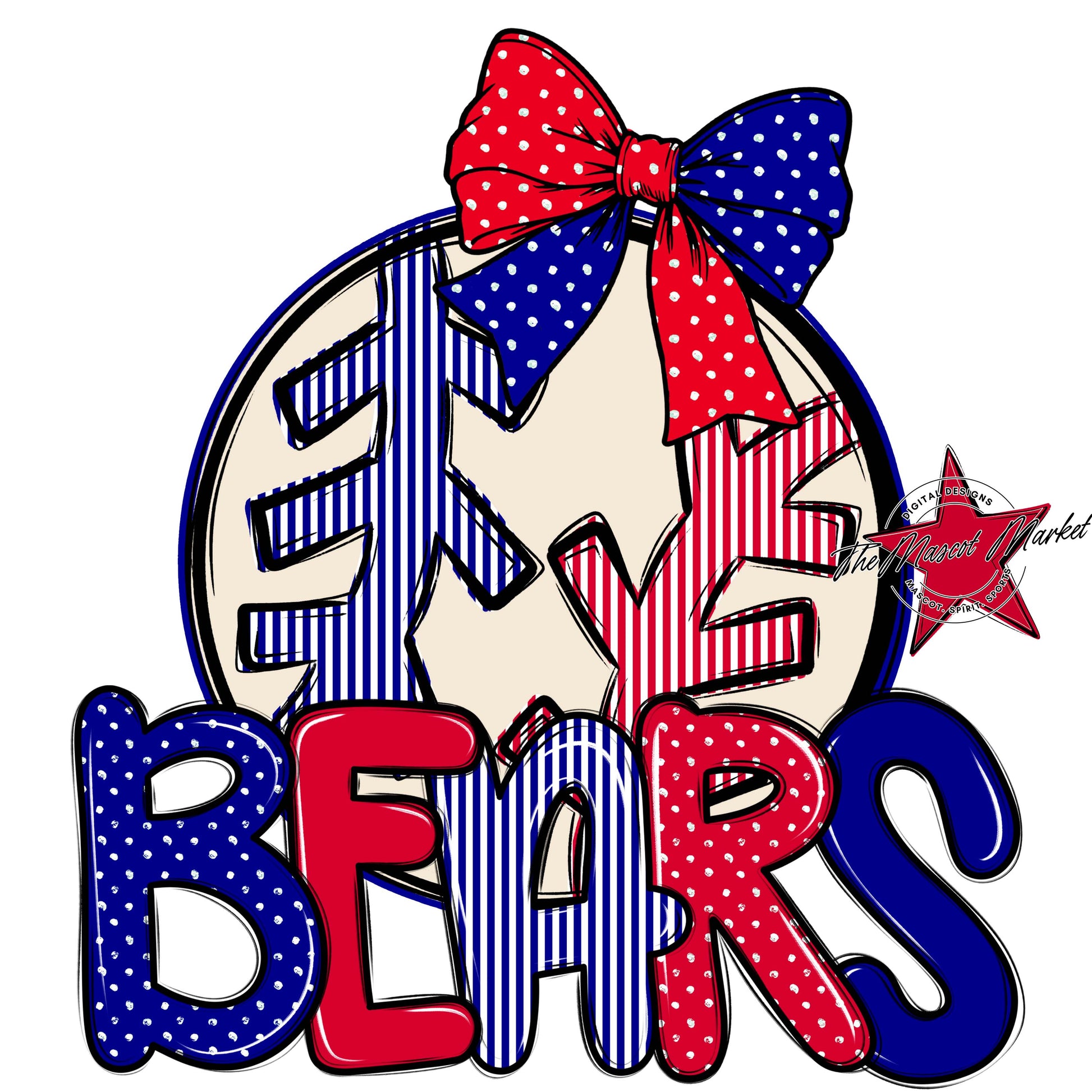 Bears Baseball-Softball Spirit Design-Blue & Red