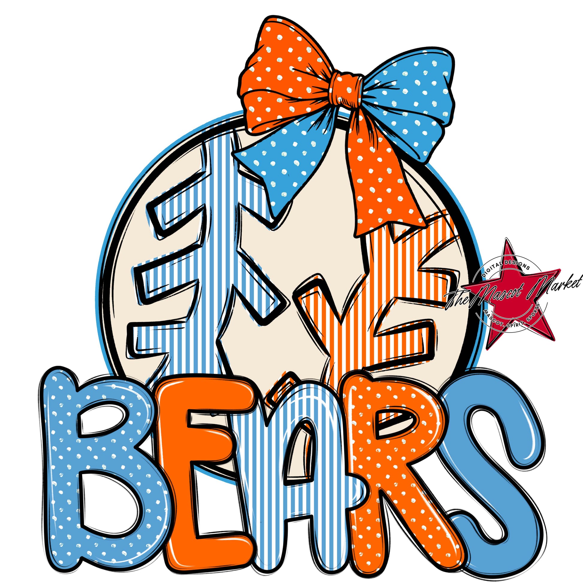Bears Baseball-Softball Spirit Design-Carolina Blue & Orange
