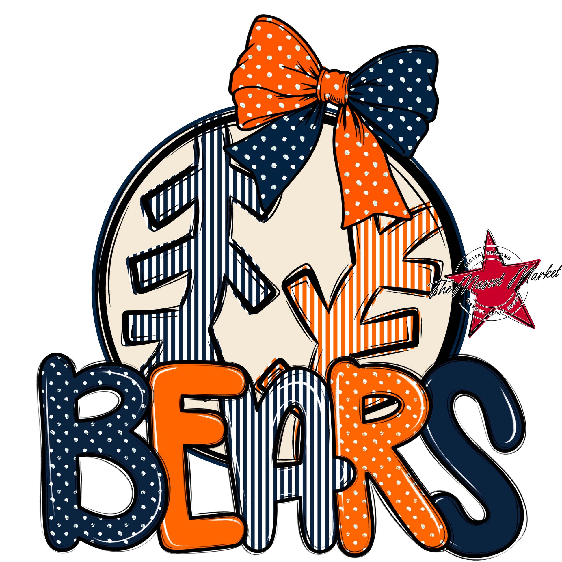 Bears Baseball-Softball Spirit Design-Navy & Orange