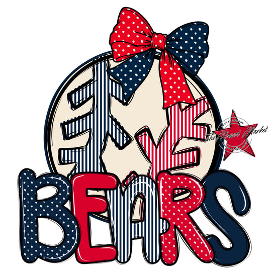 Bears Baseball-Softball Spirit Design-Navy & Red