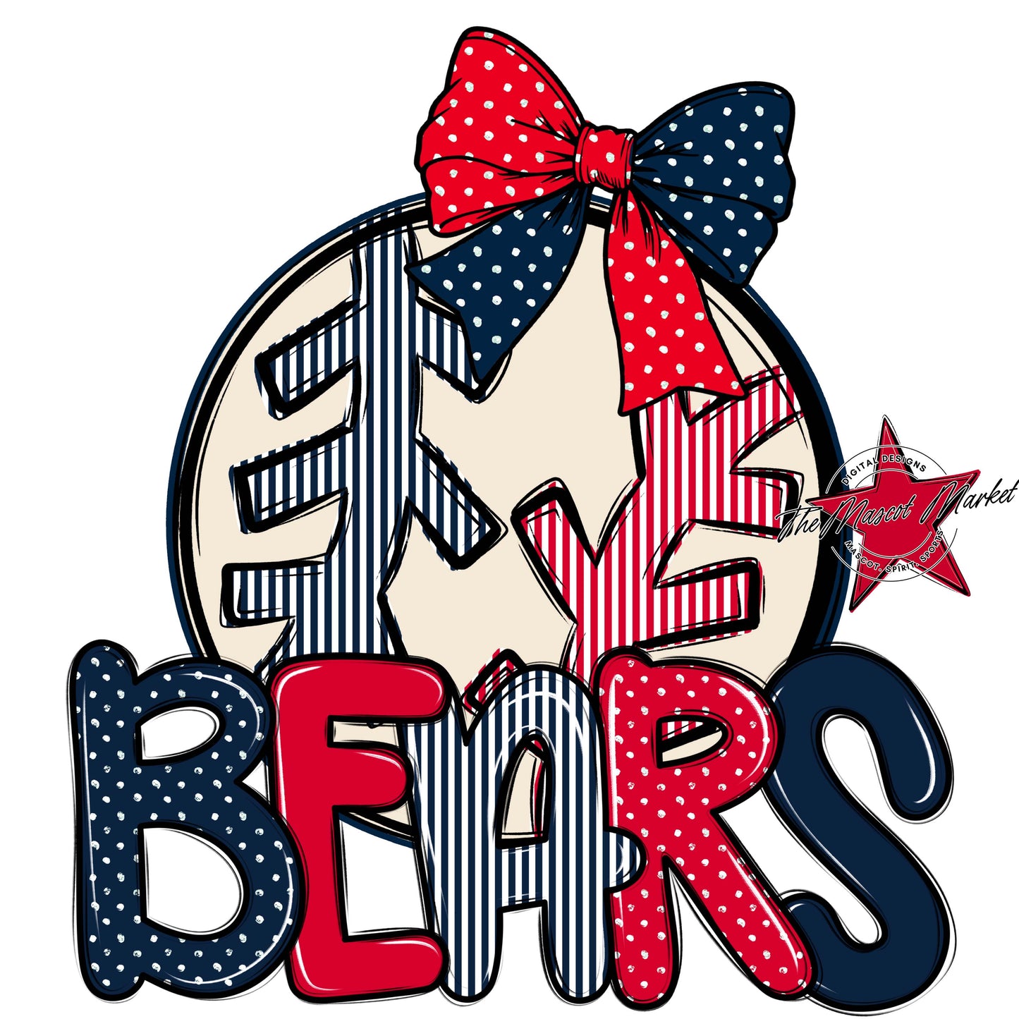 Bears Baseball-Softball Spirit Design-Navy & Red