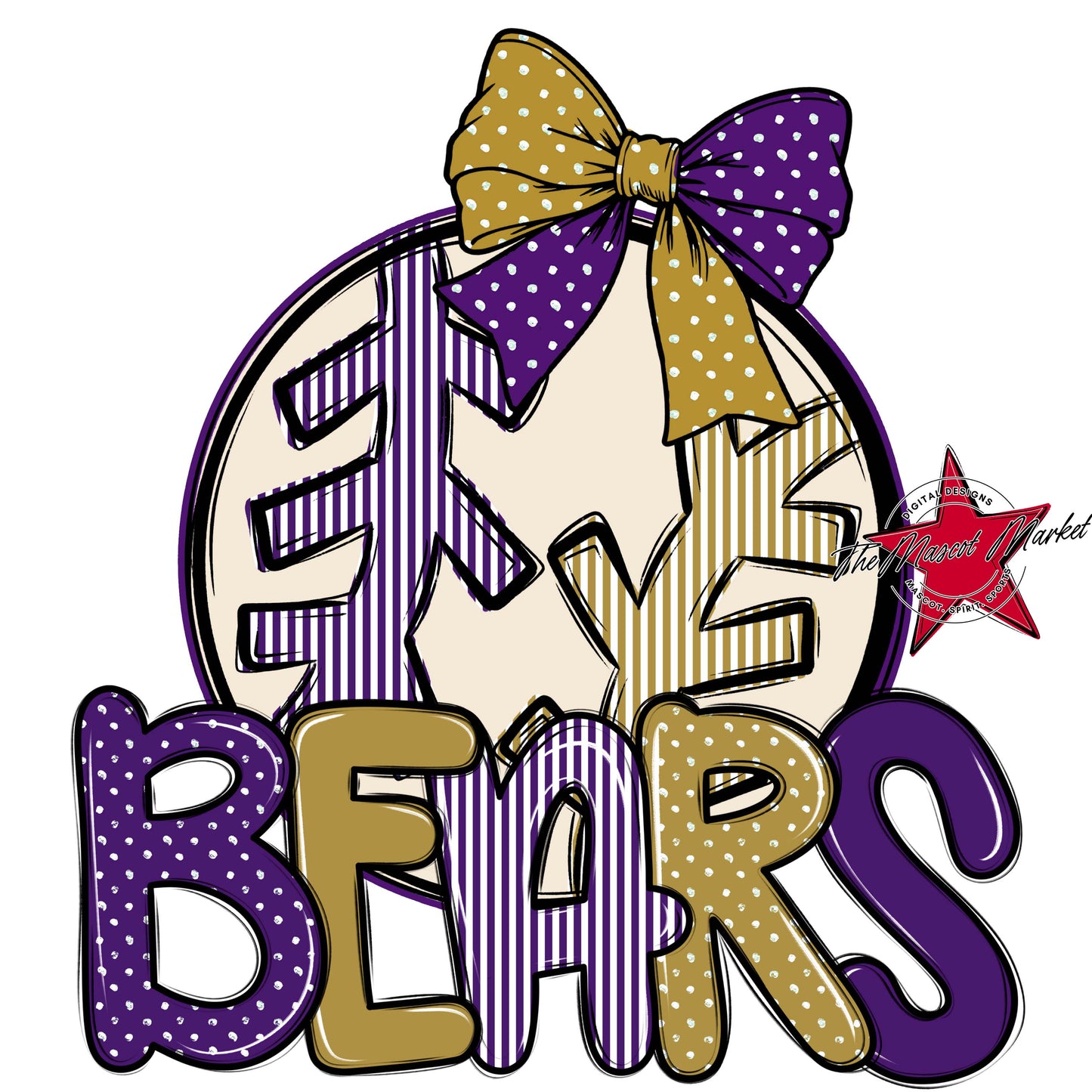 Bears Baseball-Softball Spirit Design-Purple & Gold
