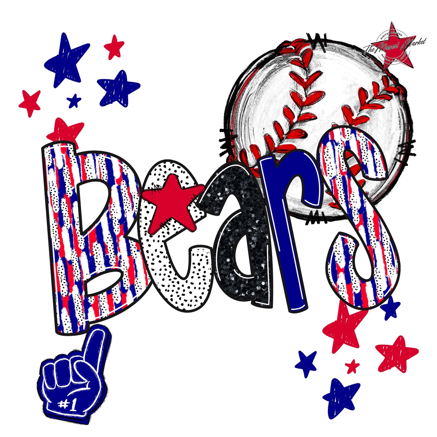 Bears Baseball Scrape-Blue & Red