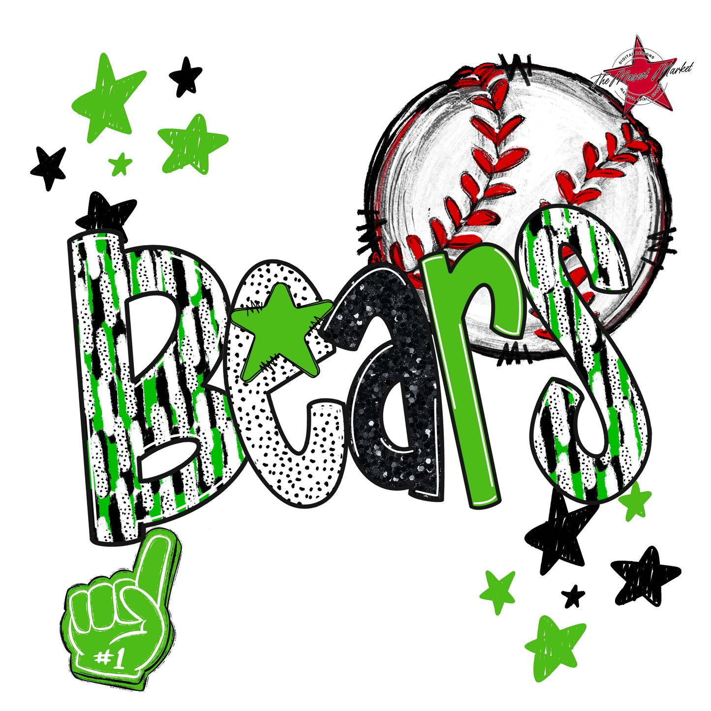Bears Baseball Scrape-Bright Green