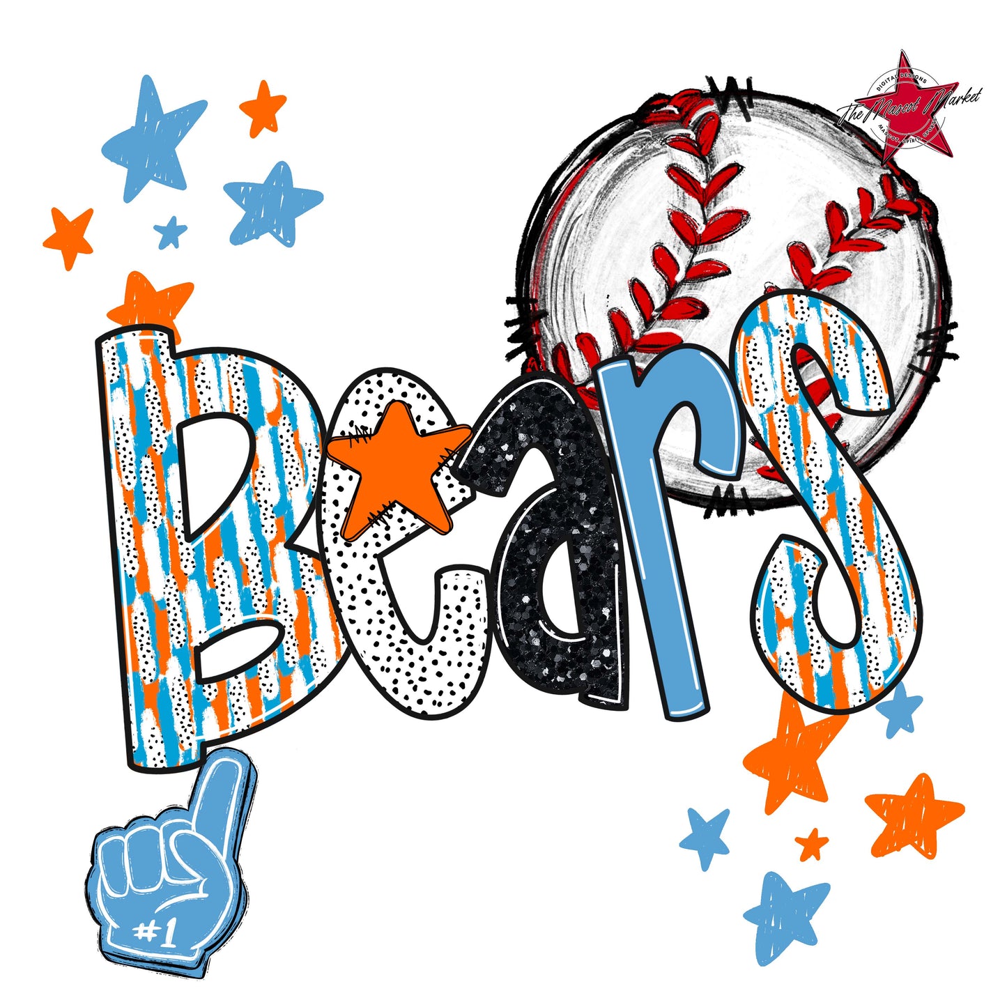 Bears Baseball Scrape-Carolina Blue & Orange