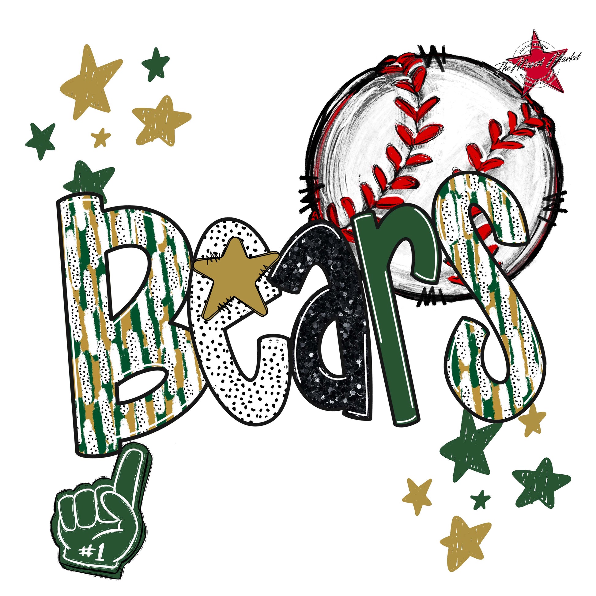 Bears Baseball Scrape-Green & Gold