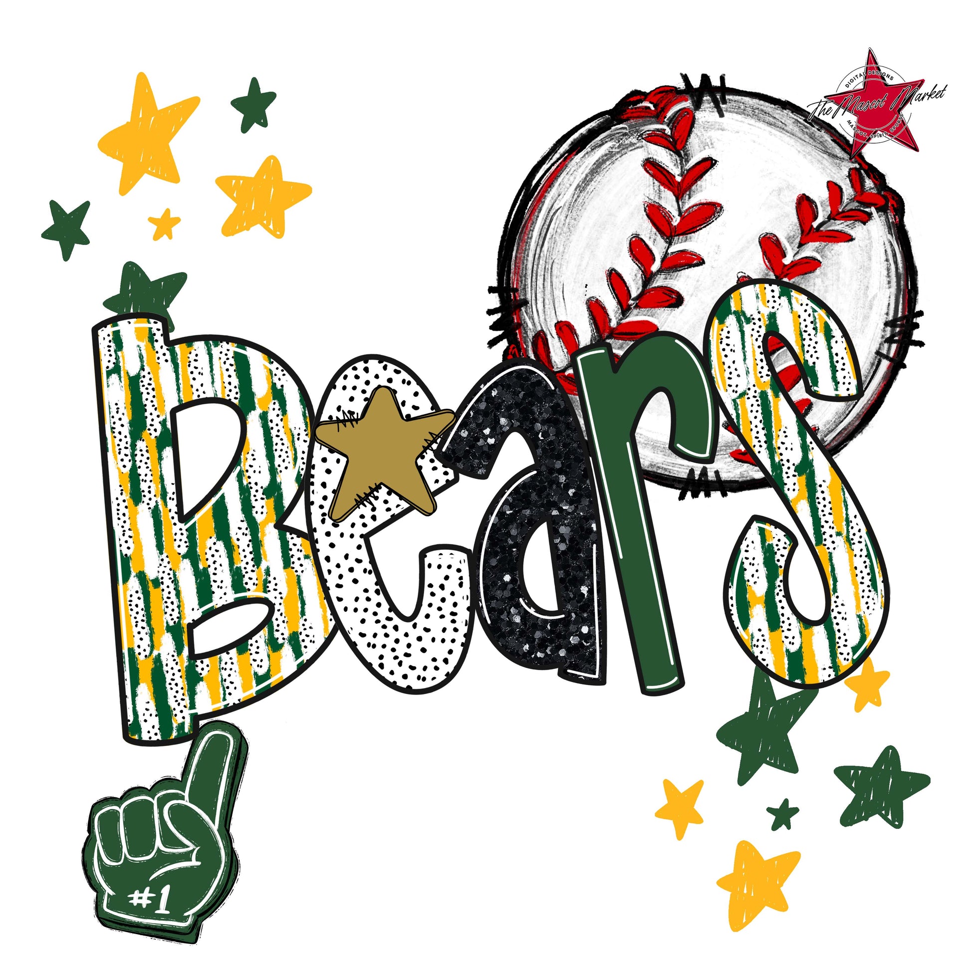 Bears Baseball Scrape-Green & Yellow