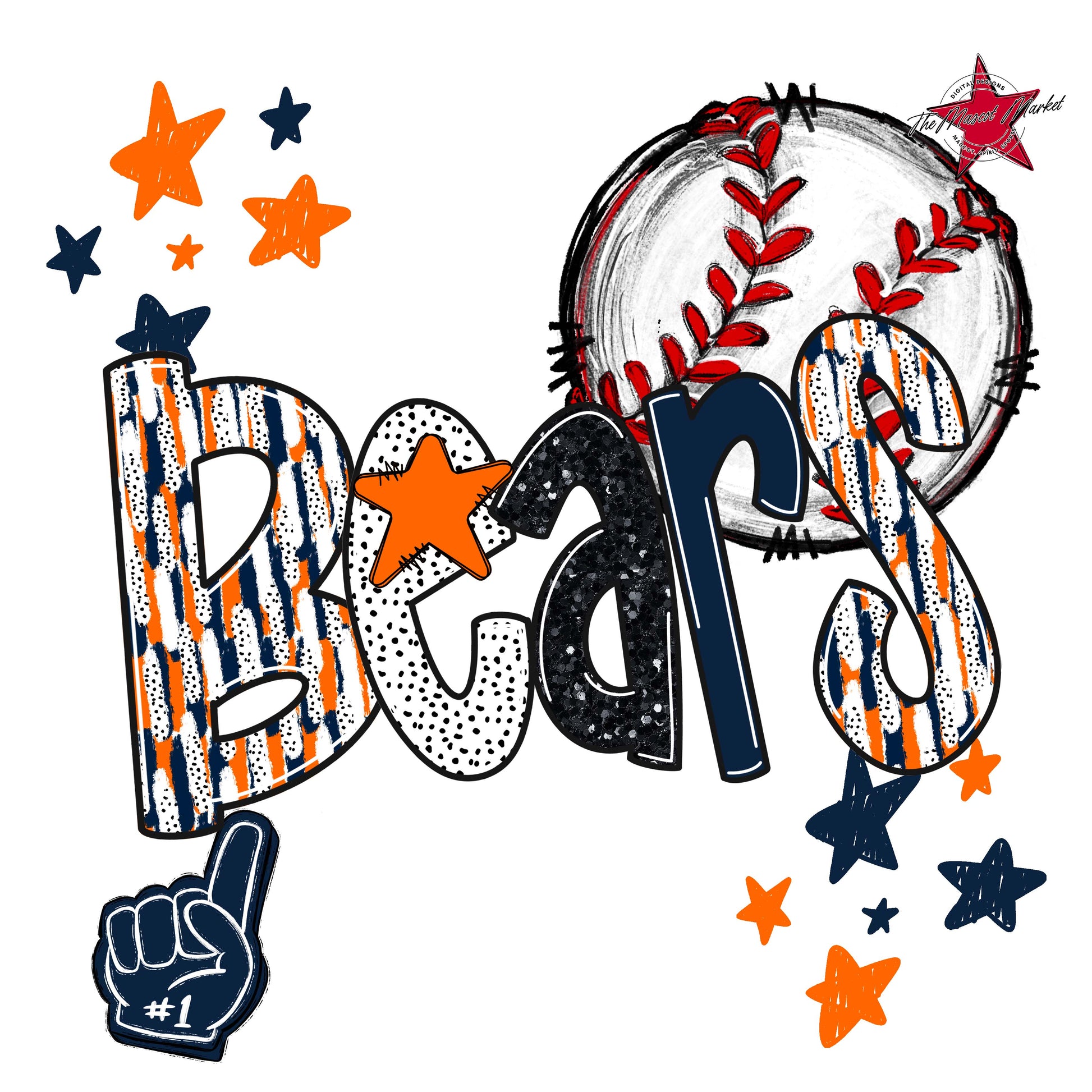 Bears Baseball Scrape-Navy & Orange