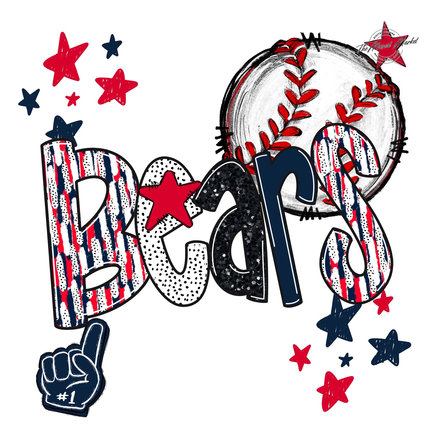 Bears Baseball Scrape-Navy & Red