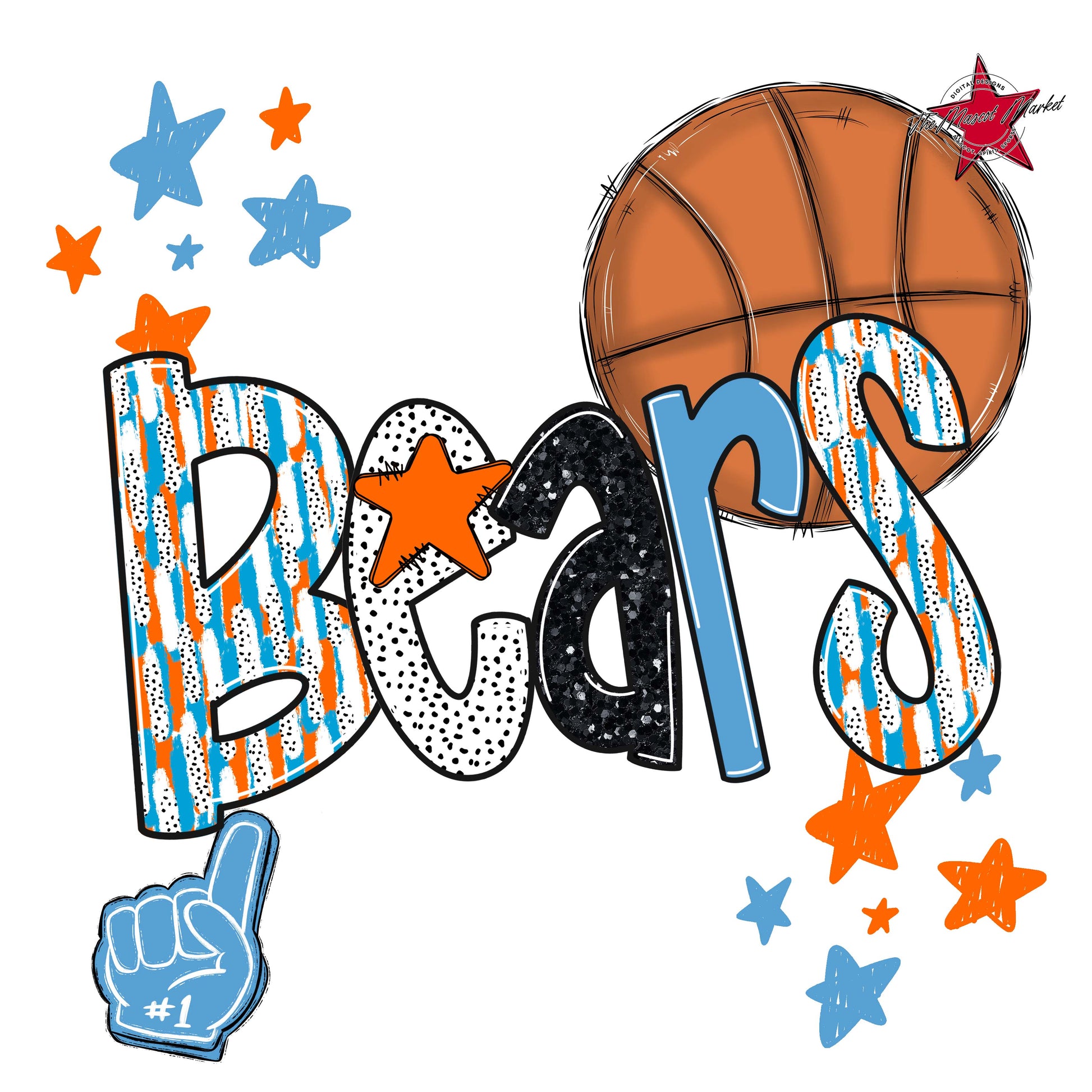 Bears Basketball Scrape-Carolina Blue & Orange