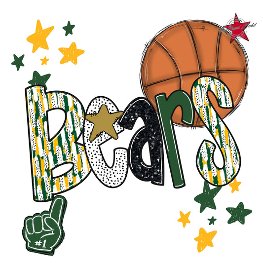 Bears Basketball Scrape-Green & Yellow