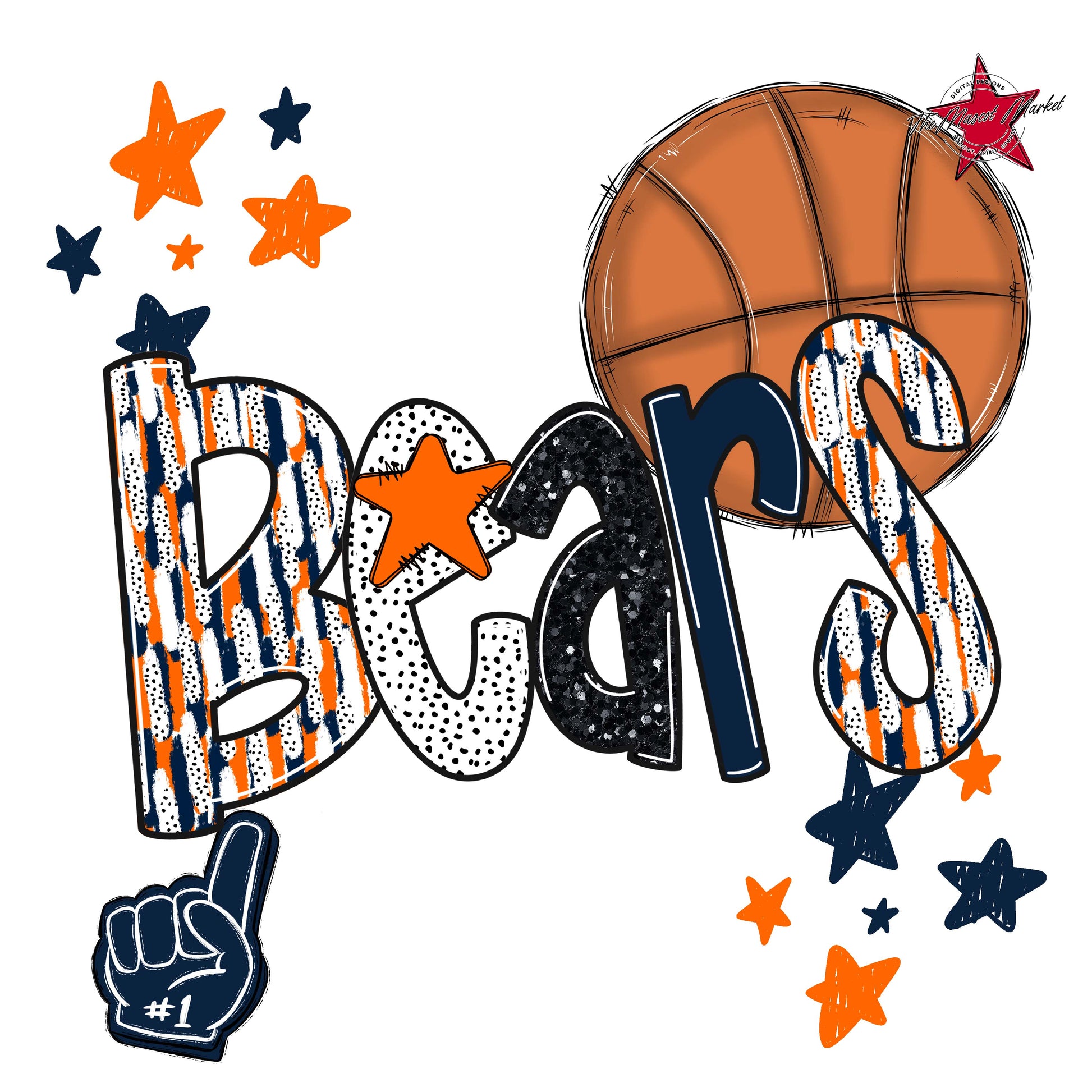 Bears Basketball Scrape-Navy & Orange