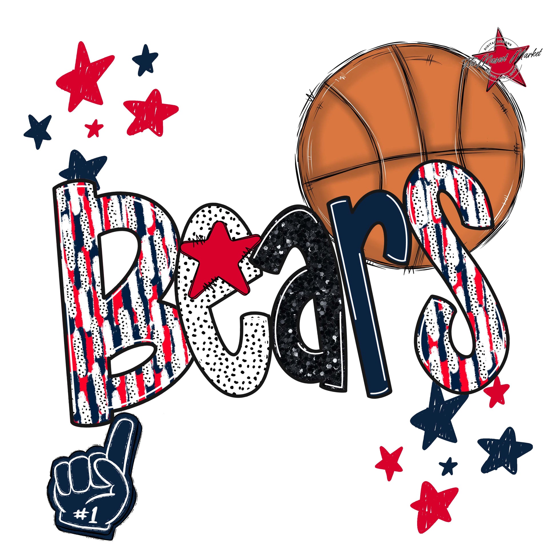 Bears Basketball Scrape-Navy & Red