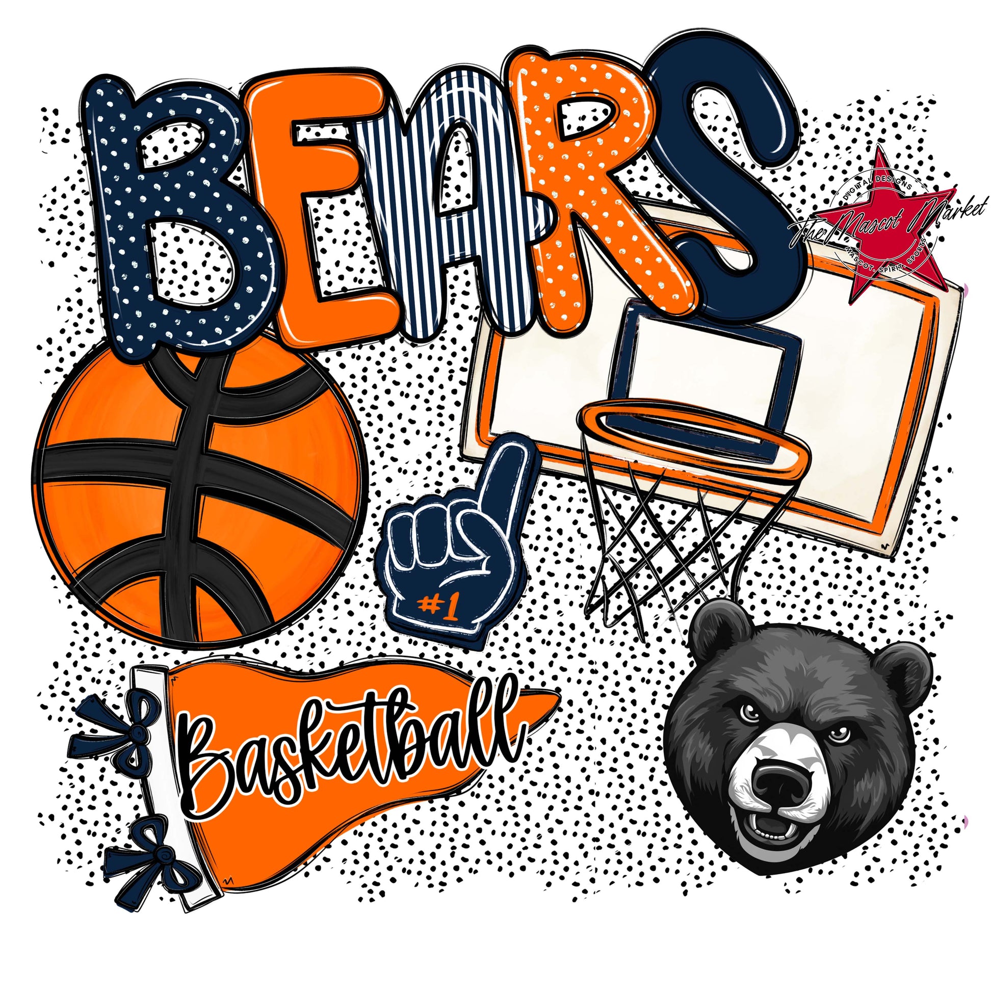 Bears Basketball Spirit-Navy & Orange
