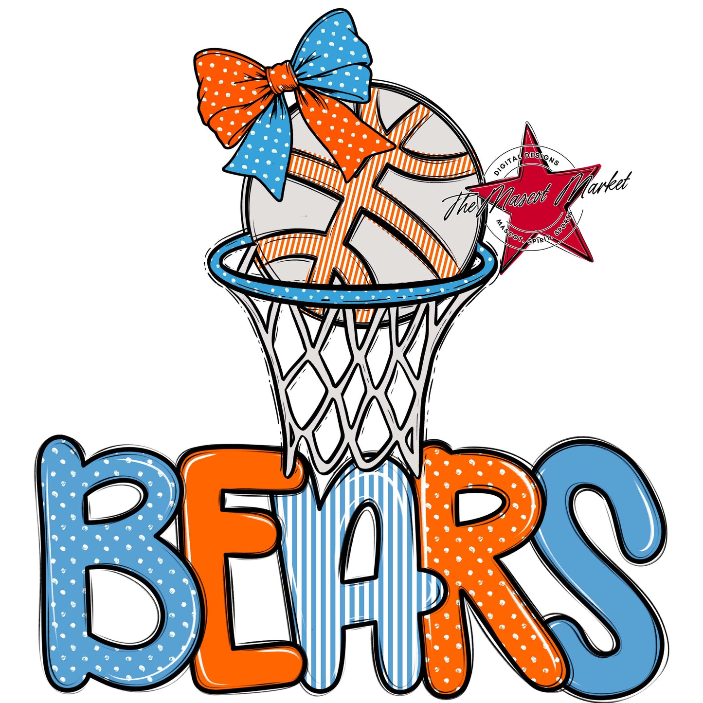 Bears Basketball Spirit Design-Carolina Blue & Orange