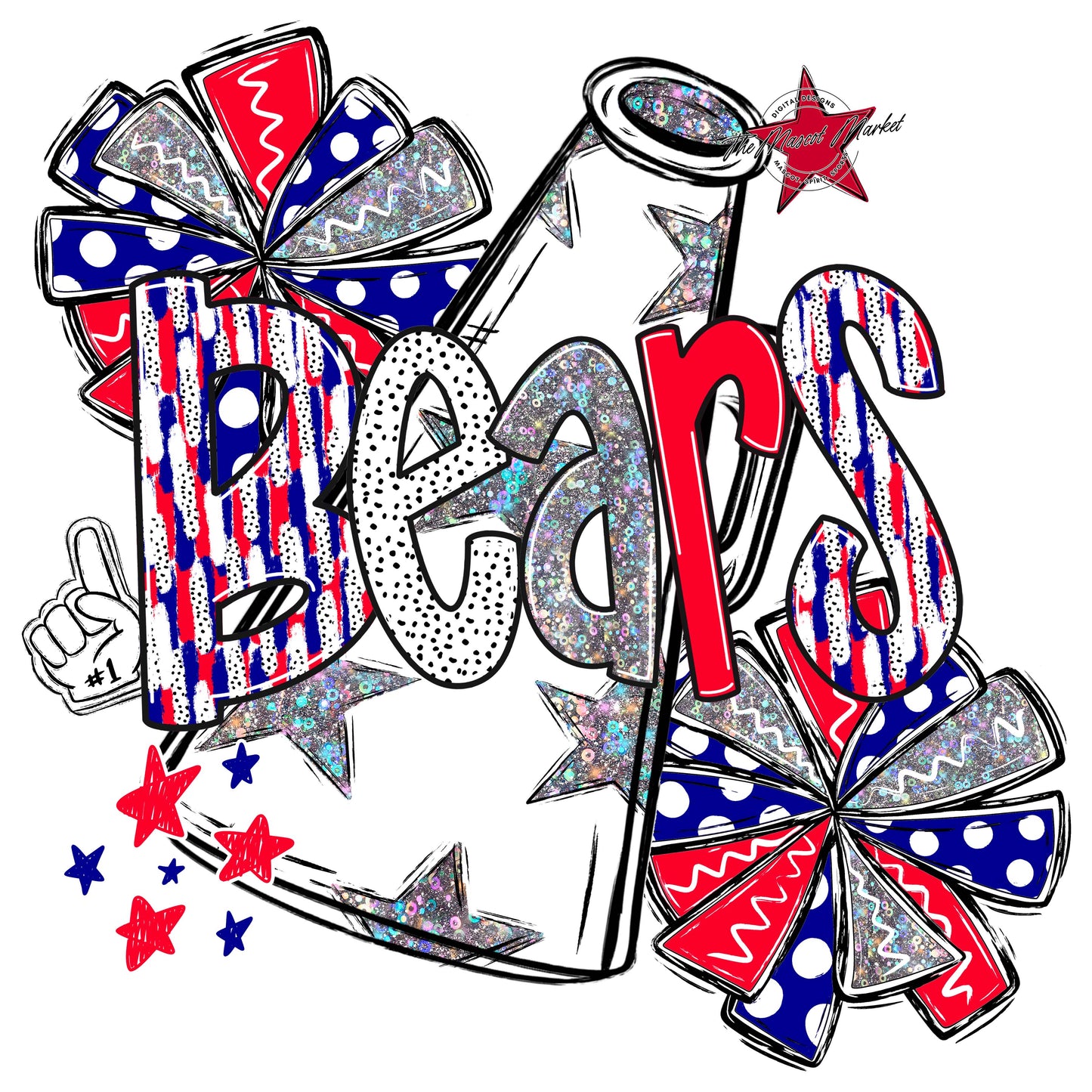 Bears Cheer Megaphone Scrape-Blue & Red