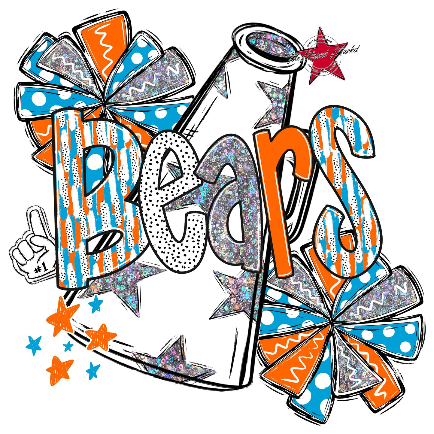 Bears Cheer Megaphone Scrape-Carolina Blue & Orange