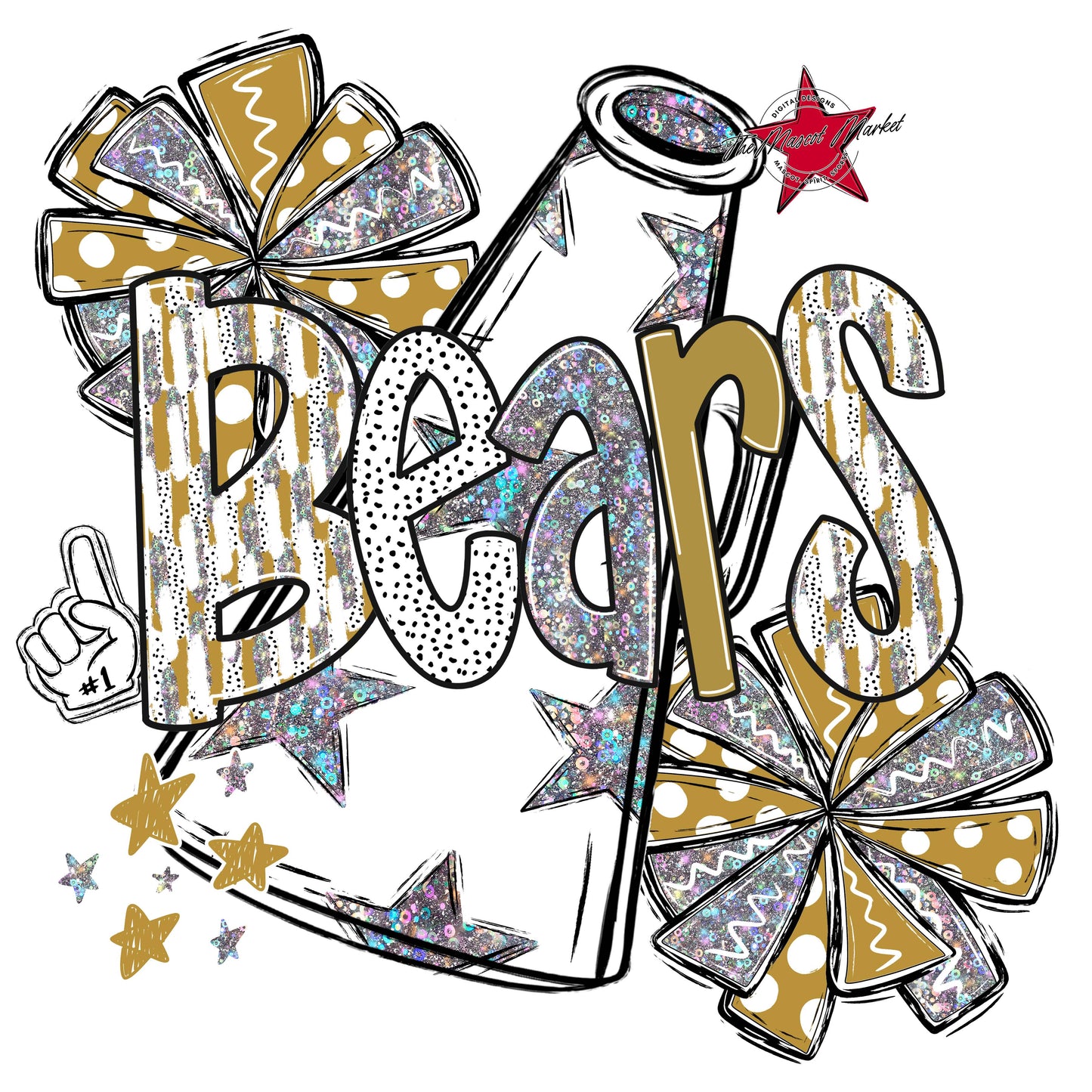 Bears Cheer Megaphone Scrape-Gold