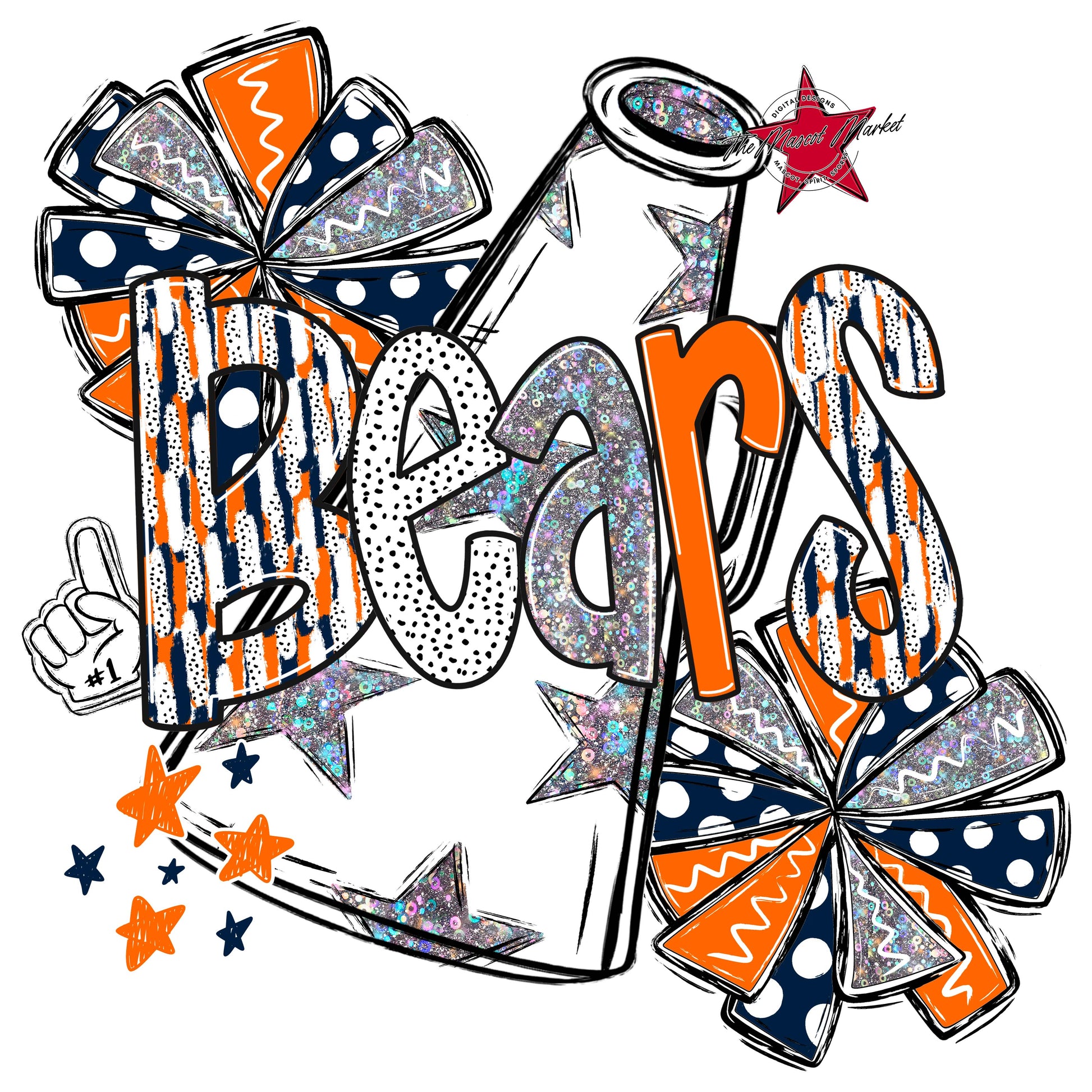 Bears Cheer Megaphone Scrape-Navy & Orange