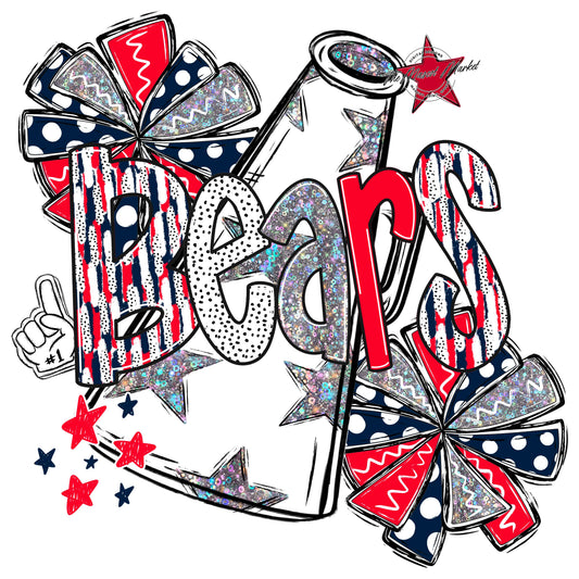 Bears Cheer Megaphone Scrape-Navy & Red