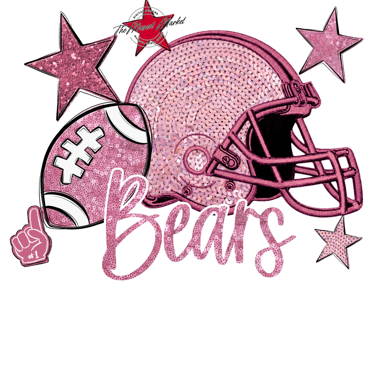 Bears Football Embroidered Sequins Design-Pink Out