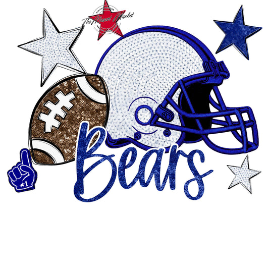 Bears Football Embroidered Sequins Design-Blue