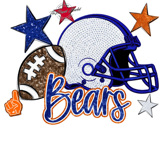 Bears Football Embroidered Sequins Design-Blue & Orange