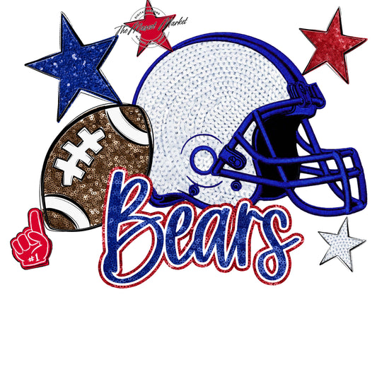 Bears Football Embroidered Sequins Design-Blue & Red