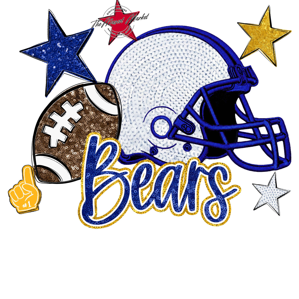 Bears Football Embroidered Sequins Design-Blue & Yellow