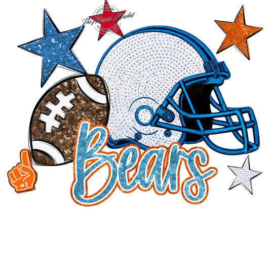 Bears Football Embroidered Sequins Design-Carolina Blue & Orange