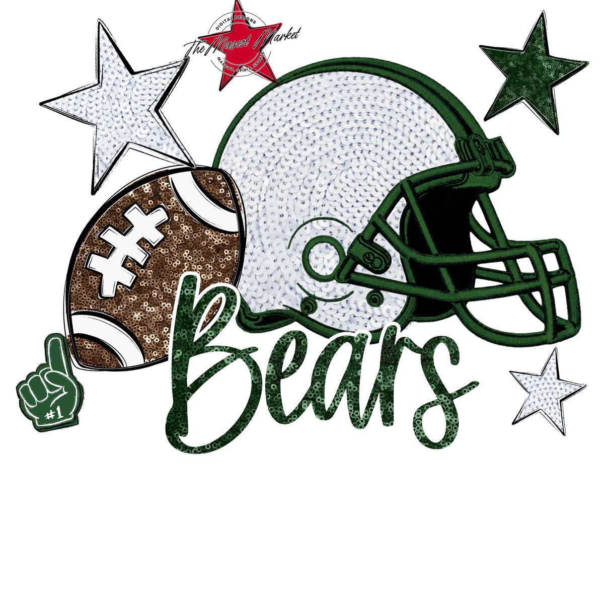 Bears Football Embroidered Sequins Design-Green