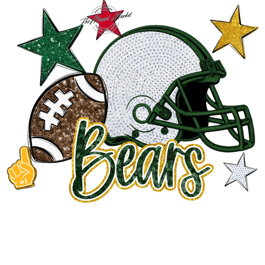 Bears Football Embroidered Sequins Design-Green & Yellow