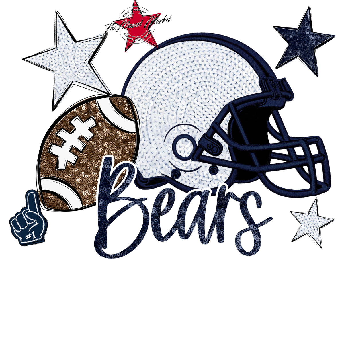 Bears Football Embroidered Sequins Design-Navy