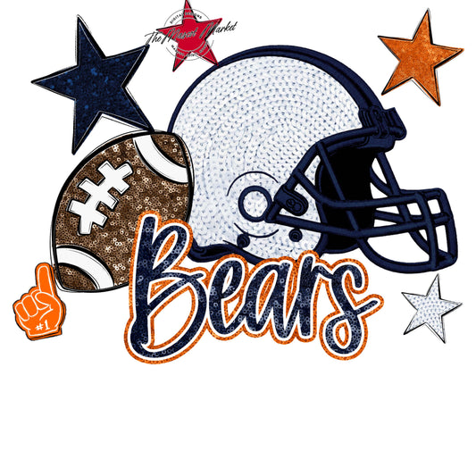 Bears Football Embroidered Sequins Design-Navy & Orange