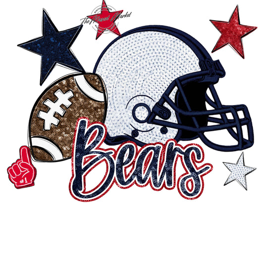 Bears Football Embroidered Sequins Design-Navy & Red