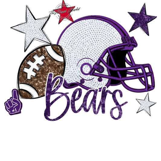 Bears Football Embroidered Sequins Design-Purple