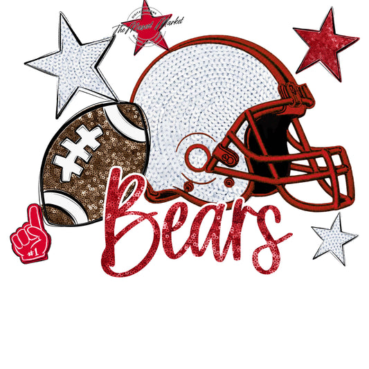 Bears Football Embroidered Sequins Design-Red