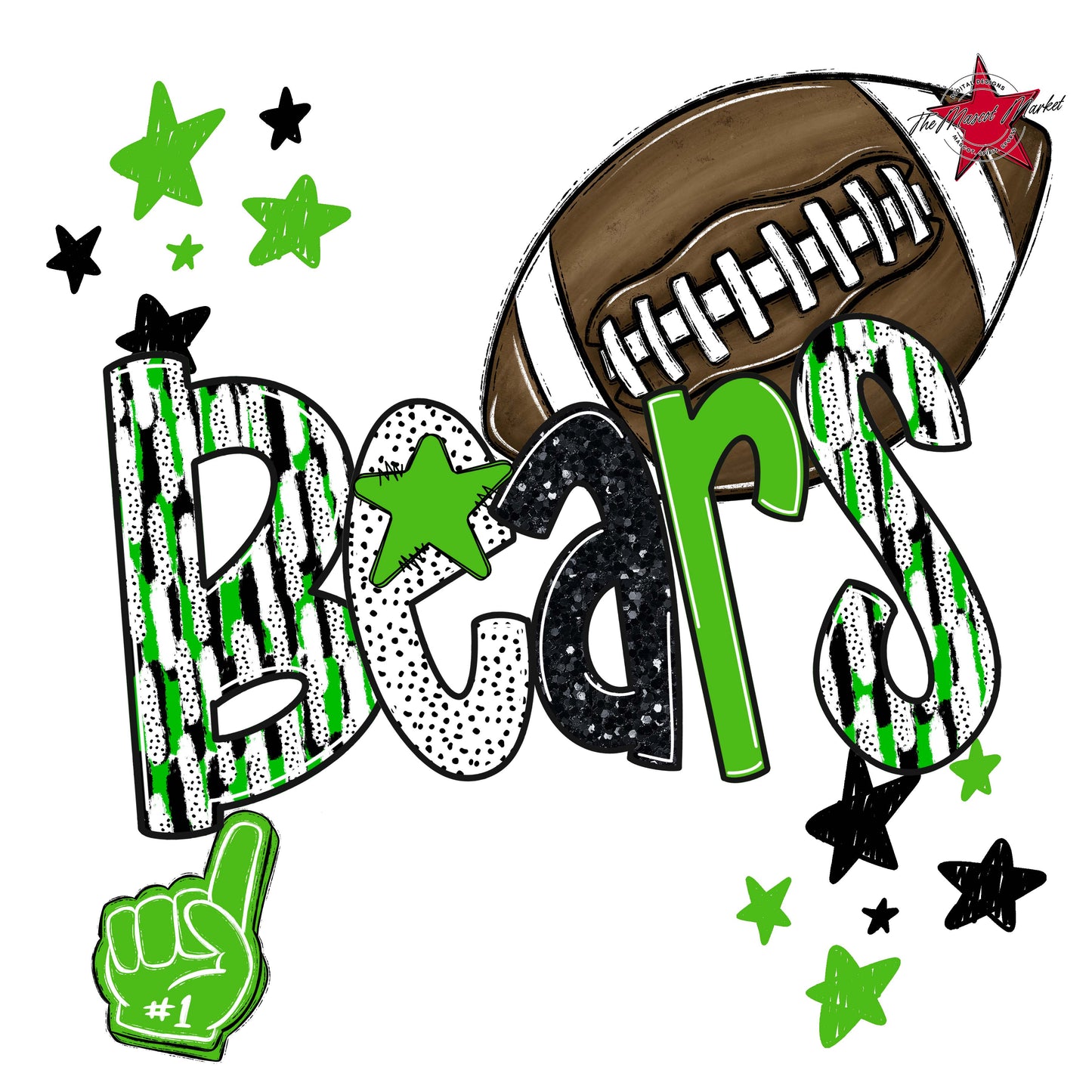 Bears Football Scrape-Bright Green