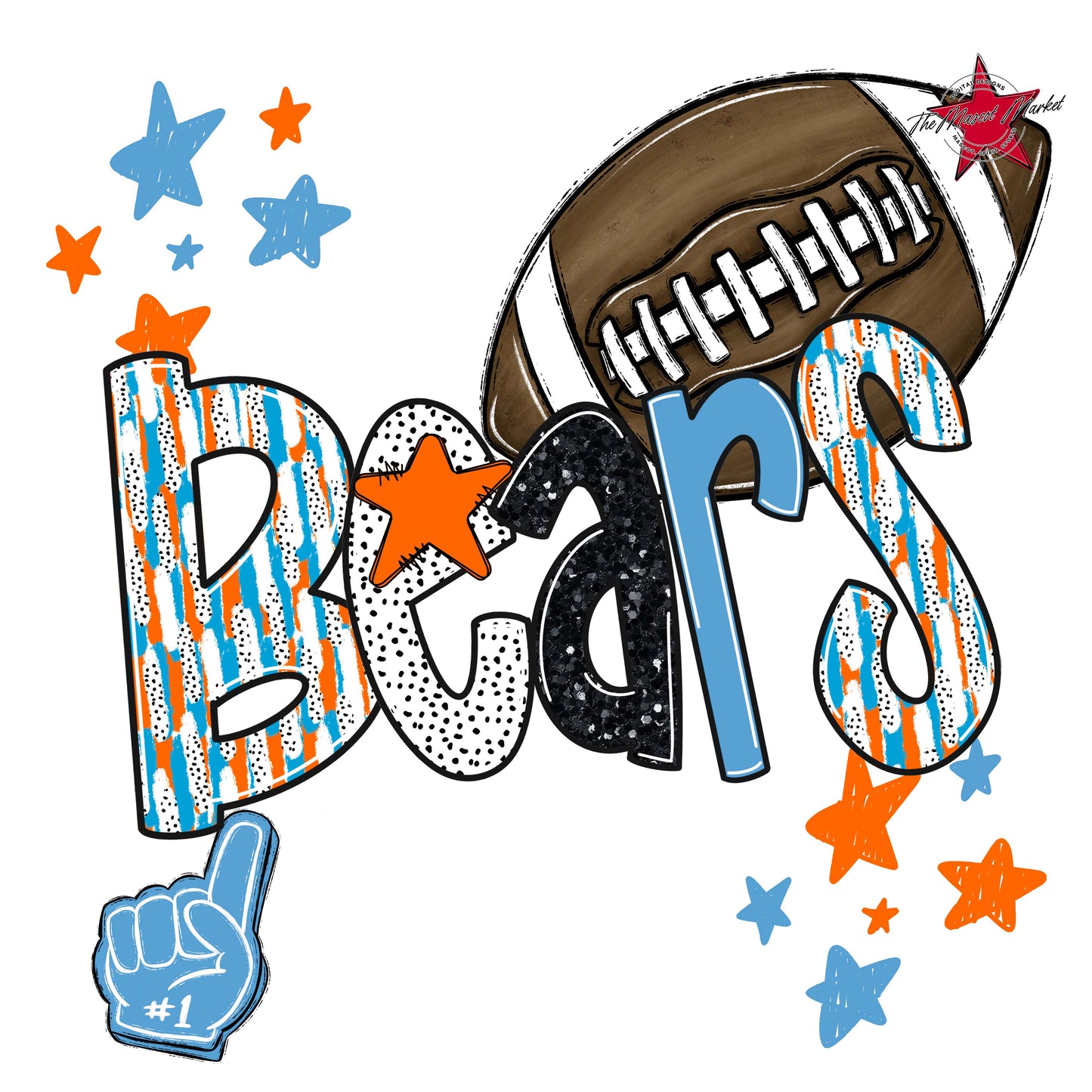 Bears Football Scrape-Carolina Blue & Orange