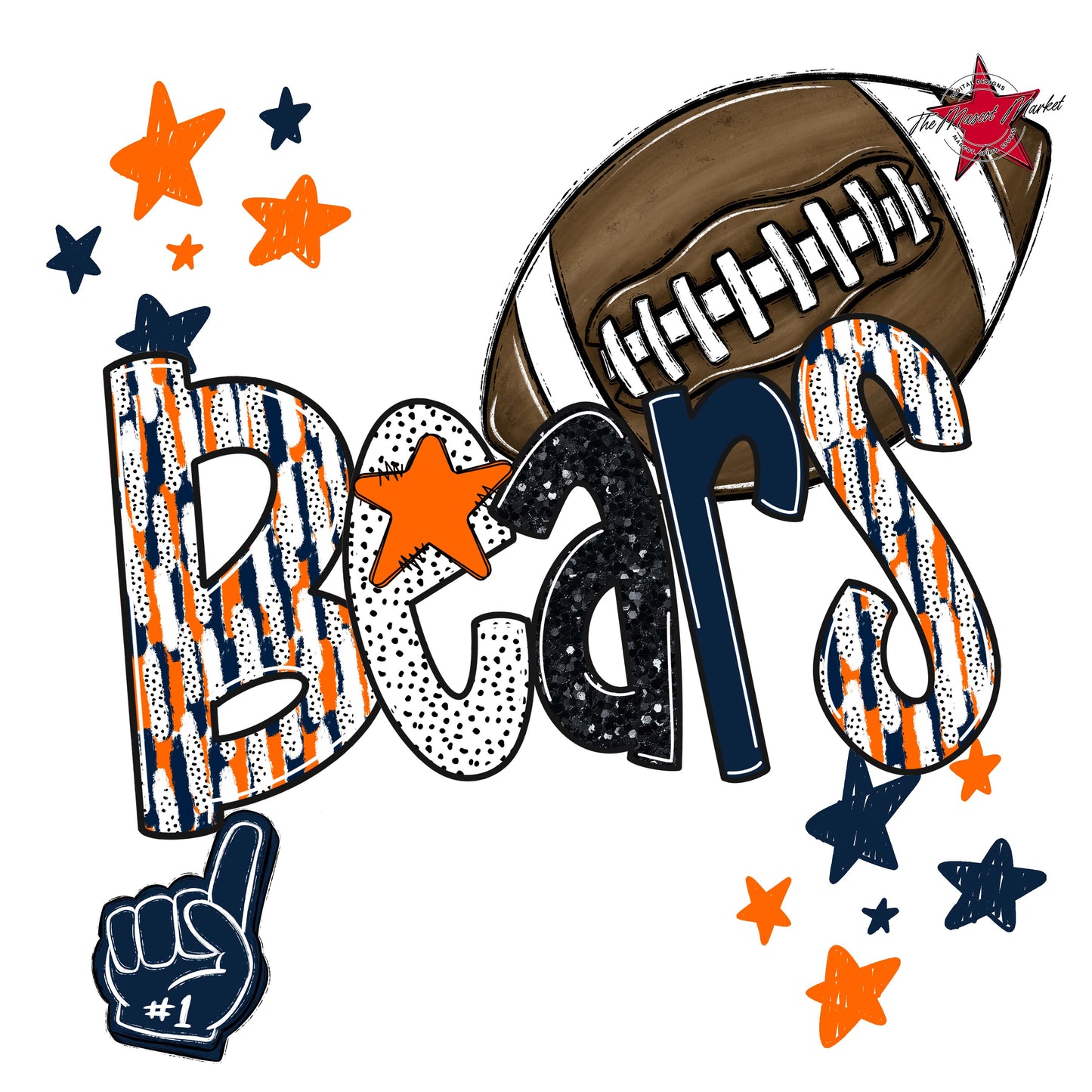 Bears Football Scrape-Navy & Orange