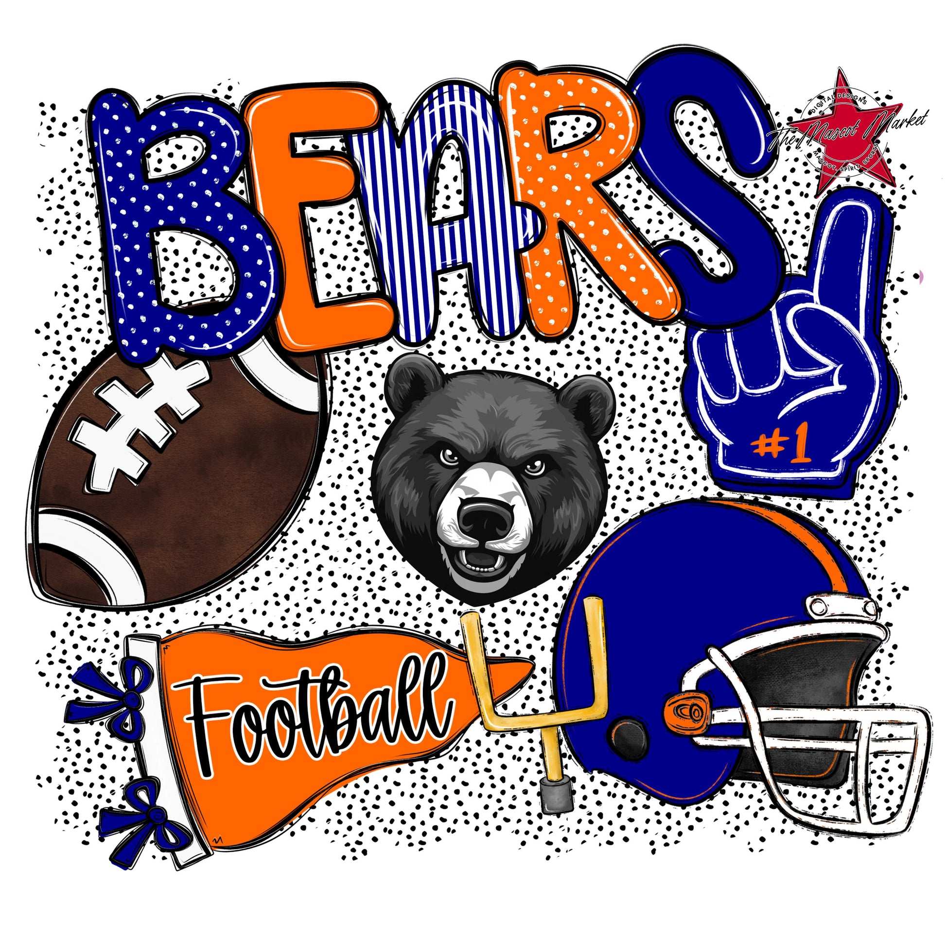 Bears Football Spirit-Blue & Orange