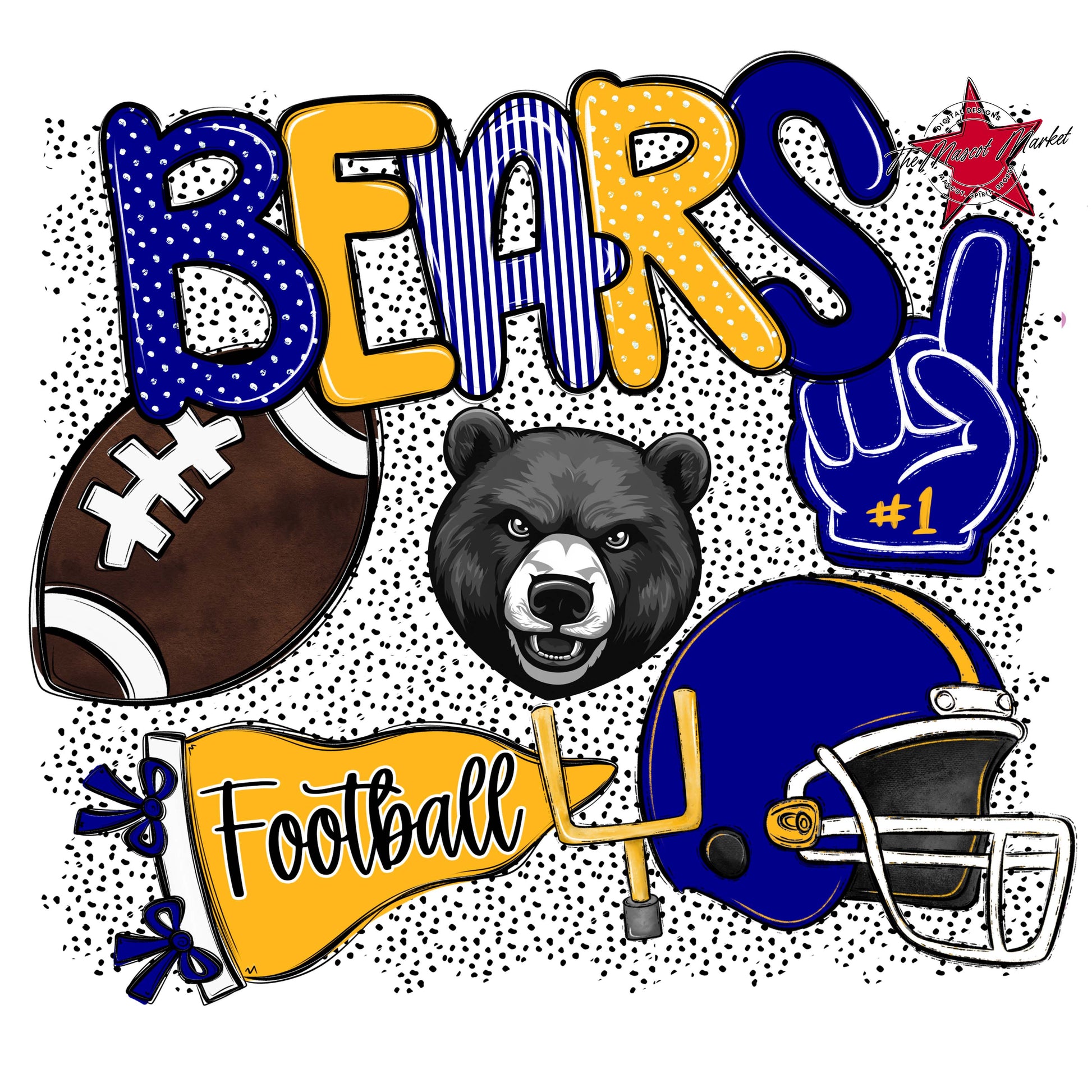 Bears Football Spirit-Blue & Yellow