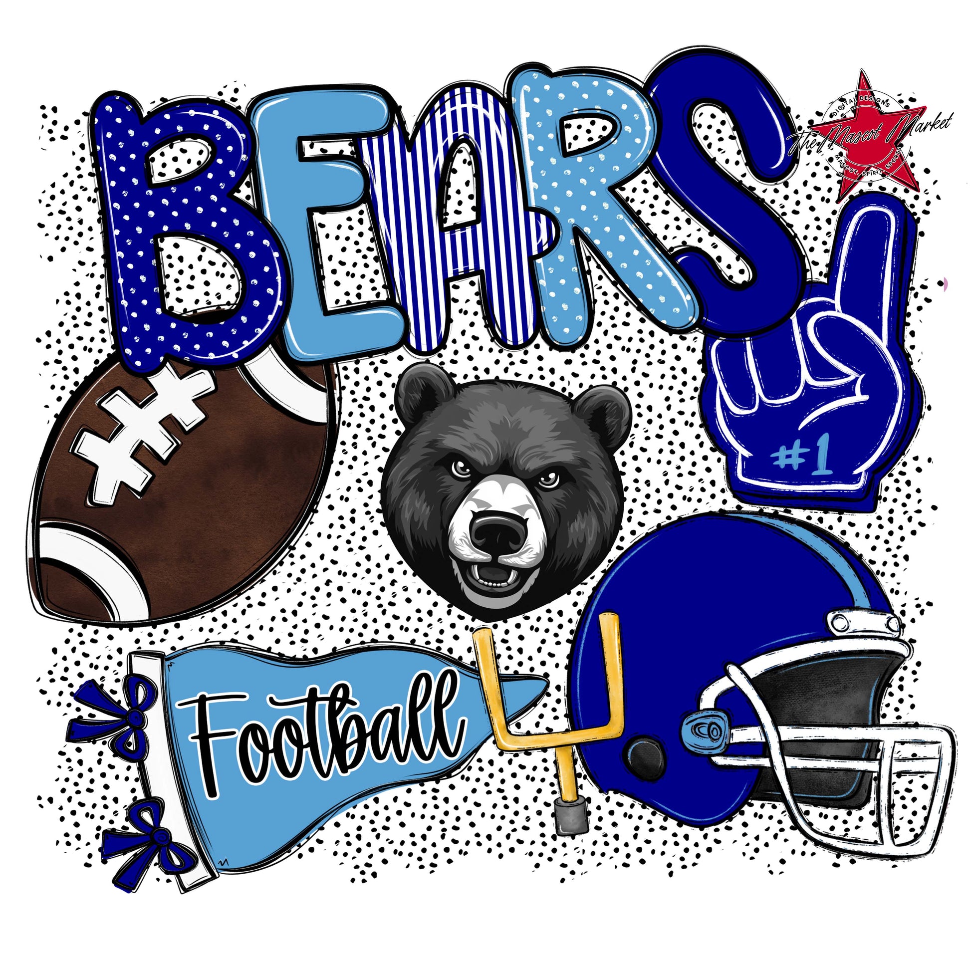 Bears Football Spirit-Blue & Carolina Blue