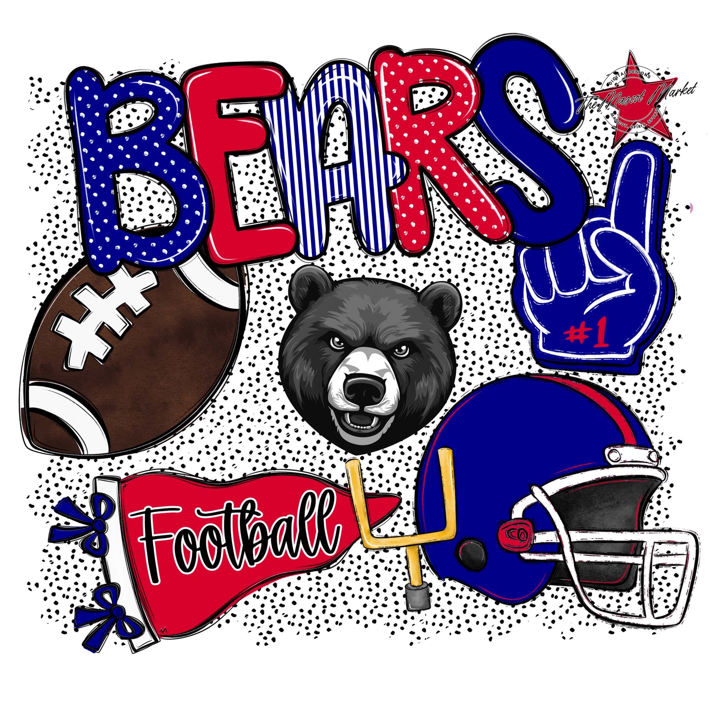 Bears Football Spirit-Blue & Red