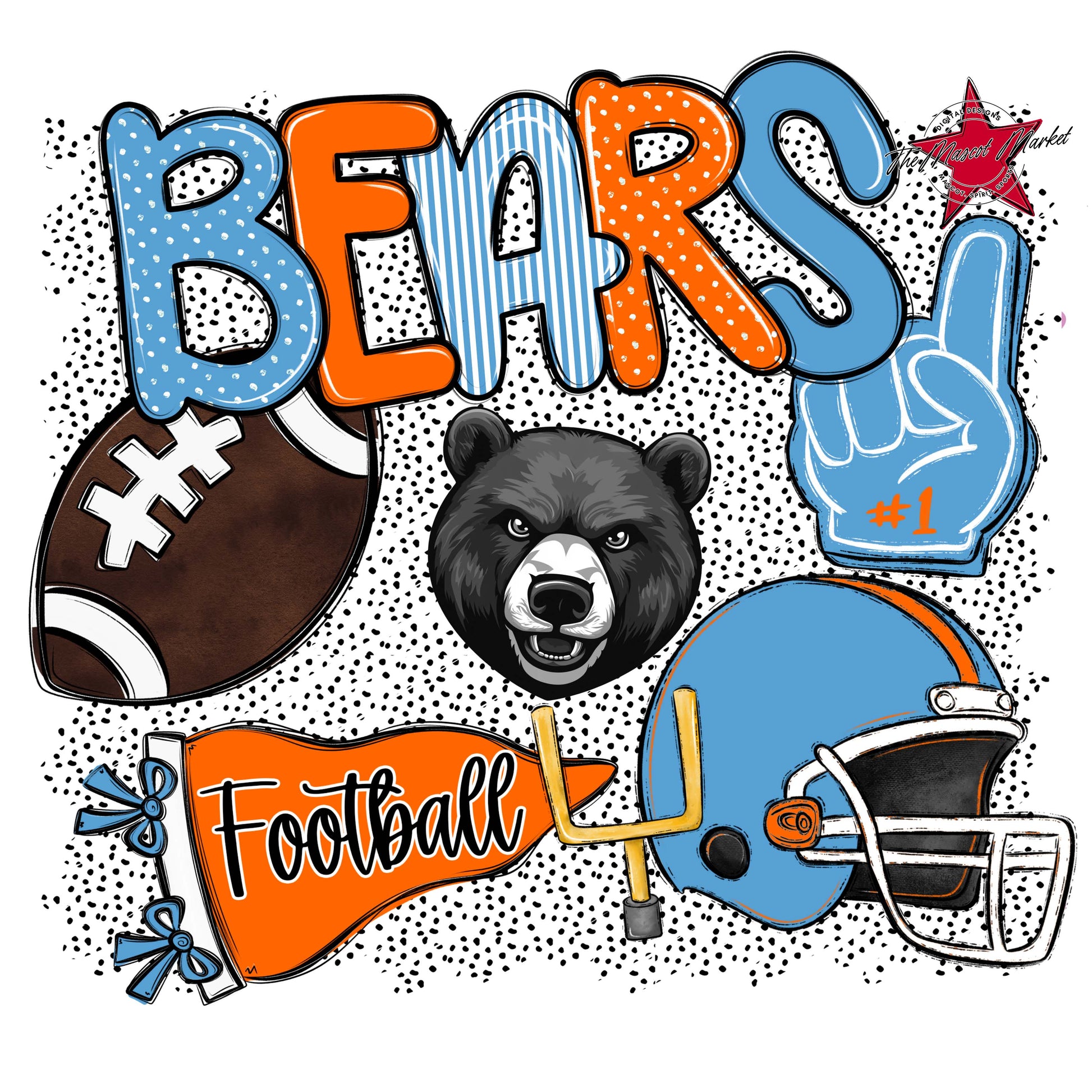 Bears Football Spirit-Carolina Blue & Orange