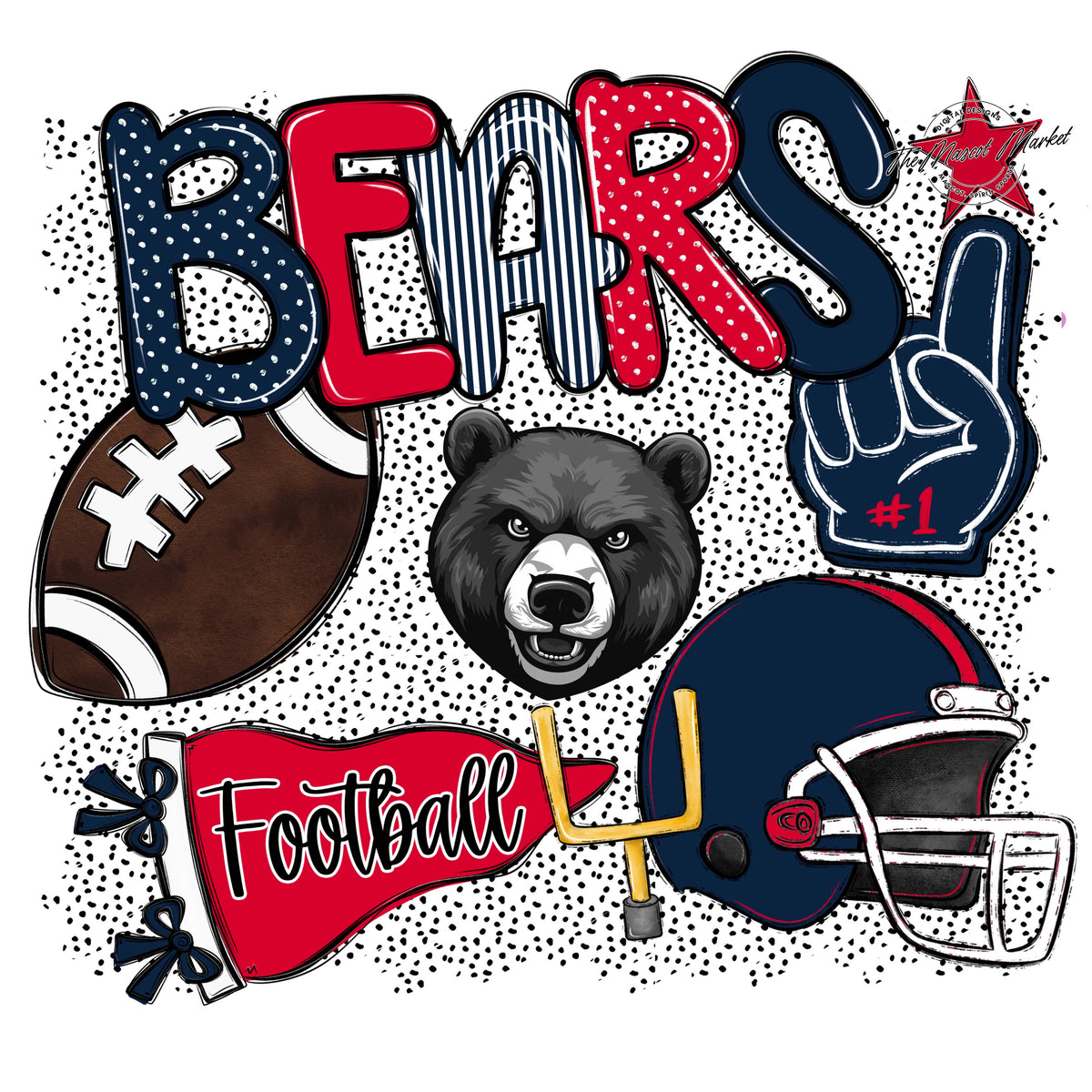 Bears Football Spirit-Navy & Red