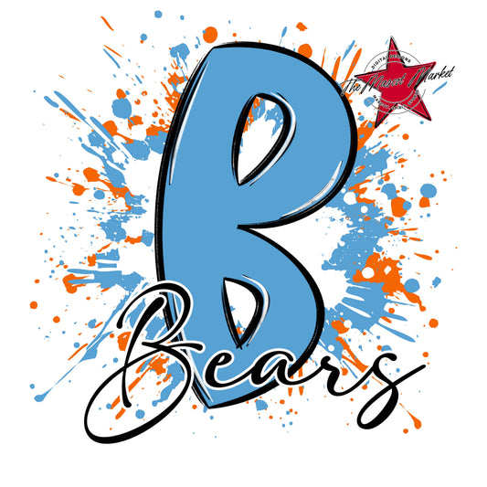 Bears Mascot Splatter-Carolina Blue & Orange